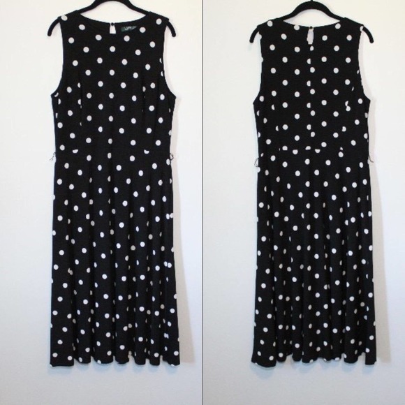 Lauren Ralph Lauren Polka Dot Sleeveless A Line Swing Dress Black Size 14 H14739 - Picture 10 of 10